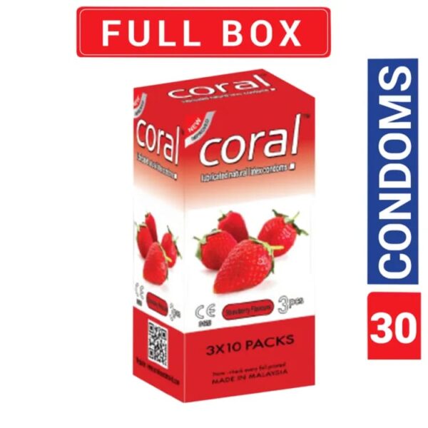 Pack of 10×3 =30 Pcs Coral Strawberry flavours Full Box Condom Malaysia