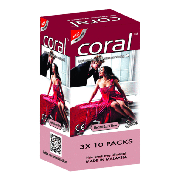 pack of 30 pcs Coral Dotted Extra Time lubricated latex Condom (Malaysia)