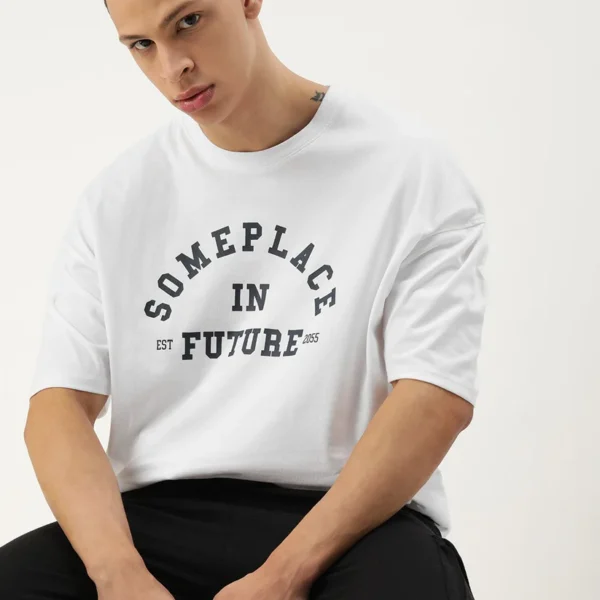 Drop Shoulder Print T-Shirt – Someplace – White