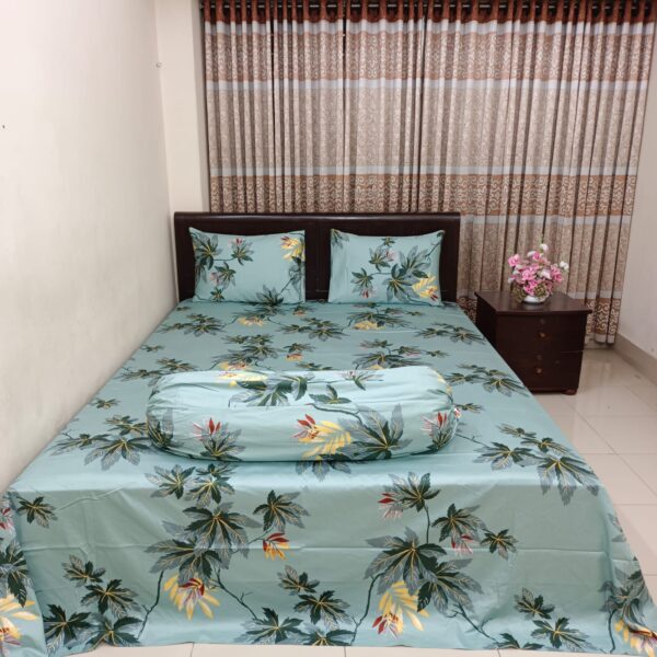 30/30 Count Luxury Exclusive Bedsheet – King Size – 4 Pecs Set – Blue Ash Leaf