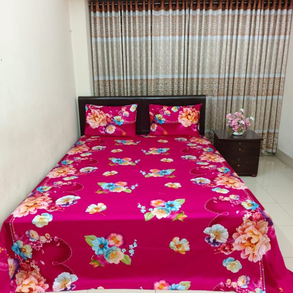30/30 Count Luxury Exclusive Bedsheet – King Size – 3 Pecs Set – Floral Megenta