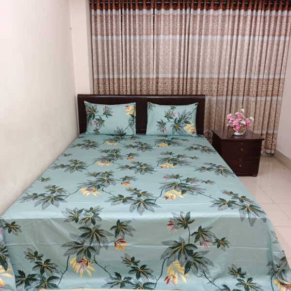 30/30 Count Luxury Exclusive Bedsheet – King Size – 3 Pecs Set – Blue Ash Leaf