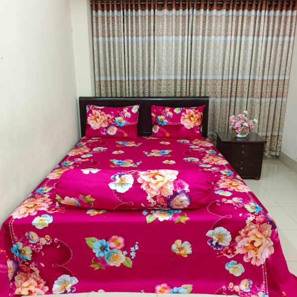 30/30 Count Luxury Exclusive Bedsheet – King Size – 4 Pecs Set – Floral Megenta