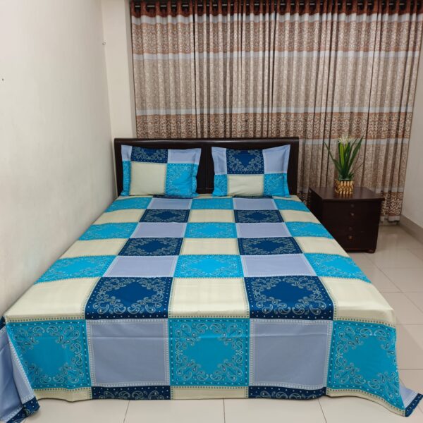 Luxury Twill Cotton Bedsheet – King Size – 3‑Piece Set – Blue Box