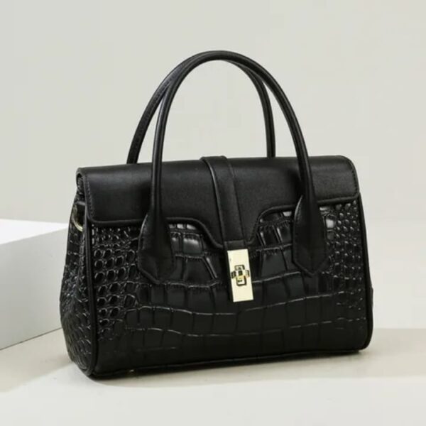 Casual Tote Luxury Leather Handbags Purse Women Bag(BLACK)