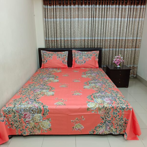 Luxury Twill Cotton Bedsheet – King Size – 3‑Piece Set – Flora Pink Tickle