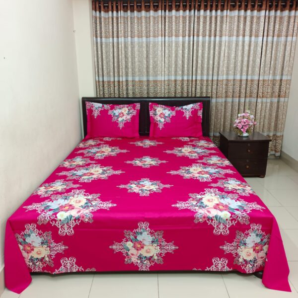 Luxury Twill Cotton Bedsheet – King Size – 3 Pcs – Flora Magenta