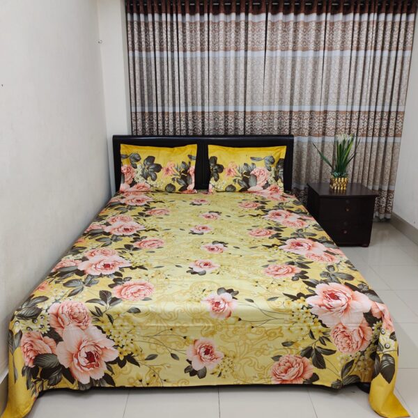 Luxury Twill Cotton Bedsheet – King Size – 3Pecs Set – Golden Forest