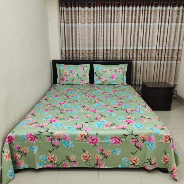Luxury Twill Cotton Bedsheet – King Size – 3Pecs – Green Lota