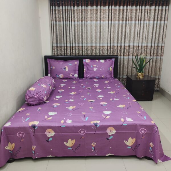 Luxury Twill Cotton Bedsheet – King Size – 3‑Piece Set – Hit Purple
