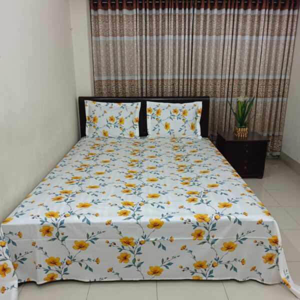 Luxury Twill Cotton Bedsheet – King Size – 3Pecs – Yellow Splash