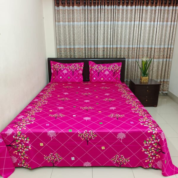 Luxury Twill Cotton King Size Bedsheet Set – 3 Pieces – Magenta