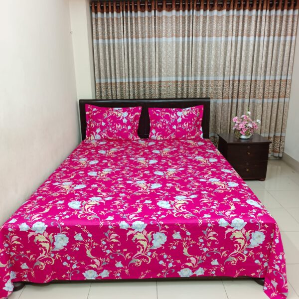 Luxury Twill Cotton Bedsheet – King Size – 3Pecs – Megenta Royel