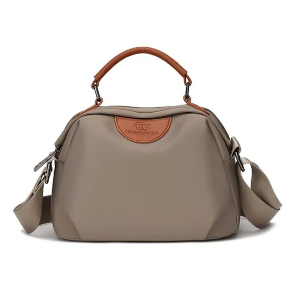 New Portable Nylon Cloth with Cowhide Shoulder Bag(Grey)