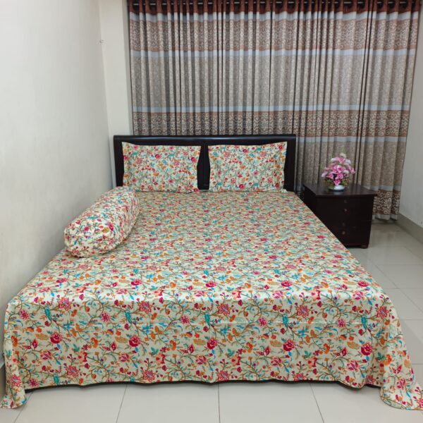 Luxury Twill Cotton Bedsheet – King Size – Pori Cream – 3Pecs