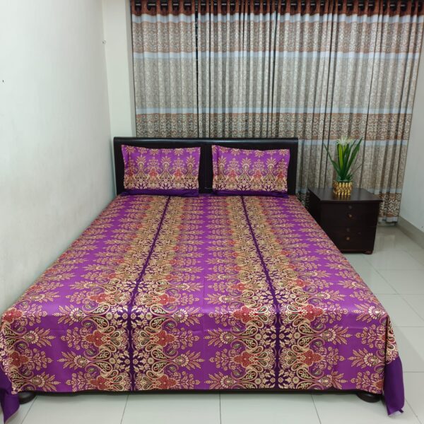 Luxury Twill Cotton Ortha Bedsheet – King Size – 3Pecs Set – Hit Purple