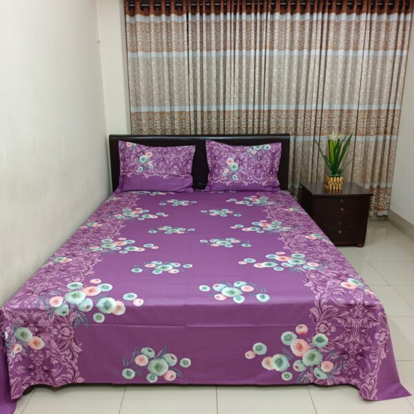 Luxury Twill Cotton King Size Bedsheet Set – 3 Pieces – Purple Snow