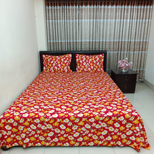 Luxury Twill Cotton Bedsheet – King Size – 3Pcs – Red Cosmos