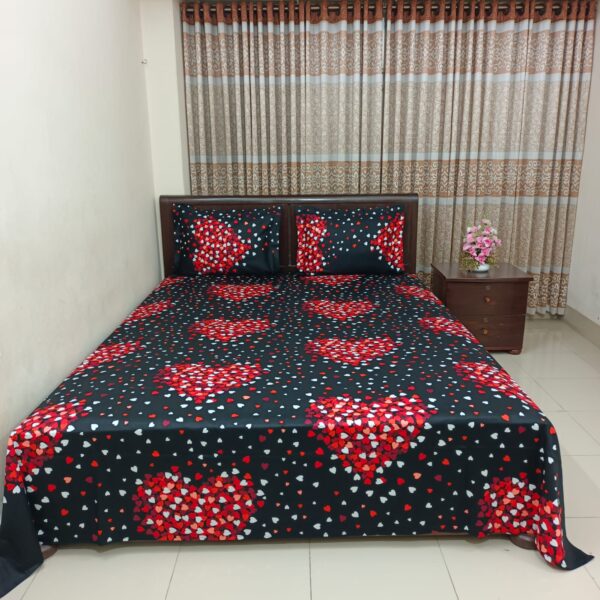 Luxury Twill Cotton Bedsheet – King Size – 3Pecs Set – Red Heart