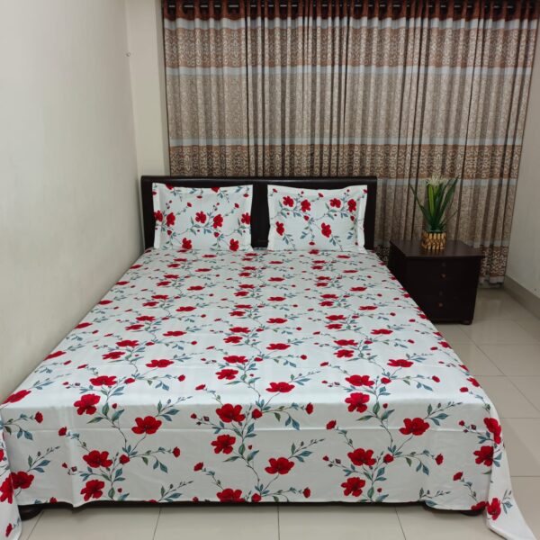 Luxury Twill Cotton Bedsheet – King Size – 3Pecs – Red Splash