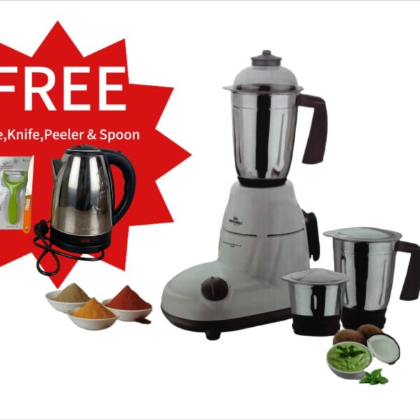 Noah Powermatic 1000W Mixer Grinder (Pure Copper Motor) – 3 Stainless Steel Jars, Inching Technology, 2-Year Motor Warranty