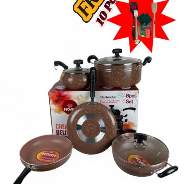 Noah Master Chef 8 Pcs Nonstick Cookware Set (5 Layer) + Free 10 Pcs Gift 🎁Offer