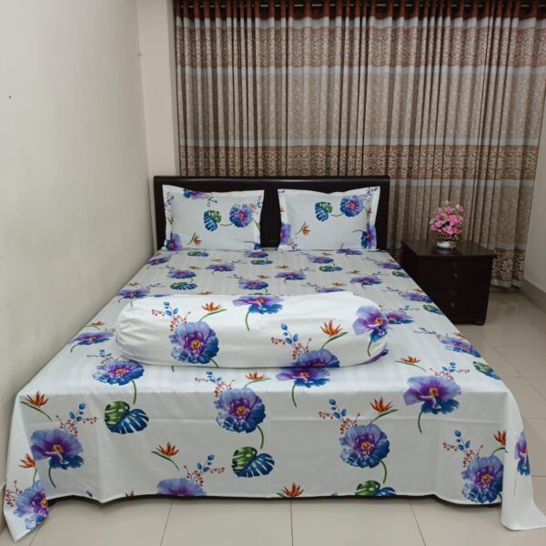 Luxury Twill Cotton Bedsheet – King Size – 3 Pecs Set – White Lavender
