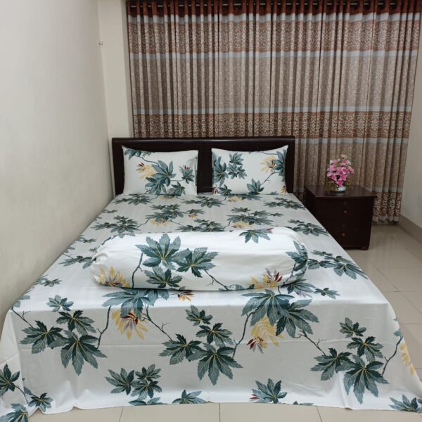 30/30 Count Luxury Exclusive Bedsheet – King Size – 3 and 4 Pecs Set – White Leaf